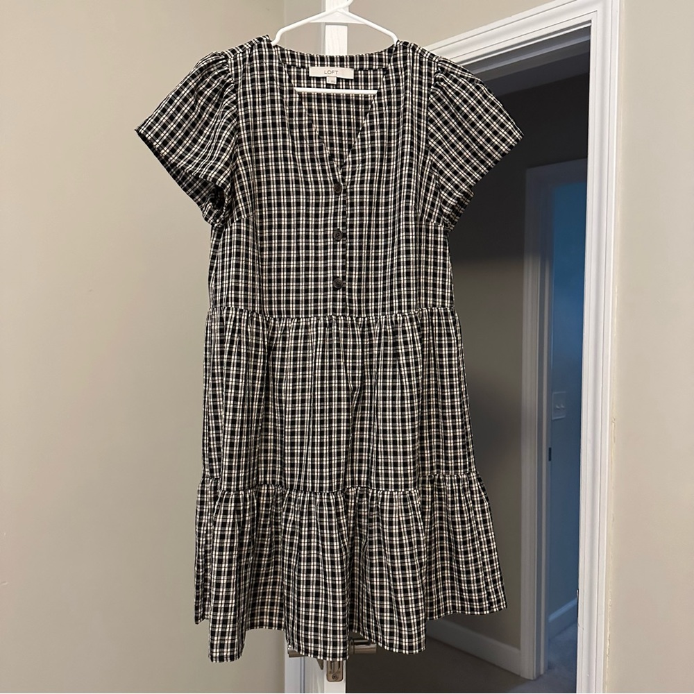 LOFT Black and White Plaid Dress